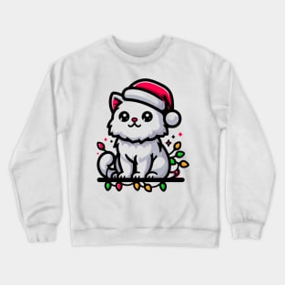 Cute Christmas Cat Santa Hat Christmas Lights Adorable Crewneck Sweatshirt
